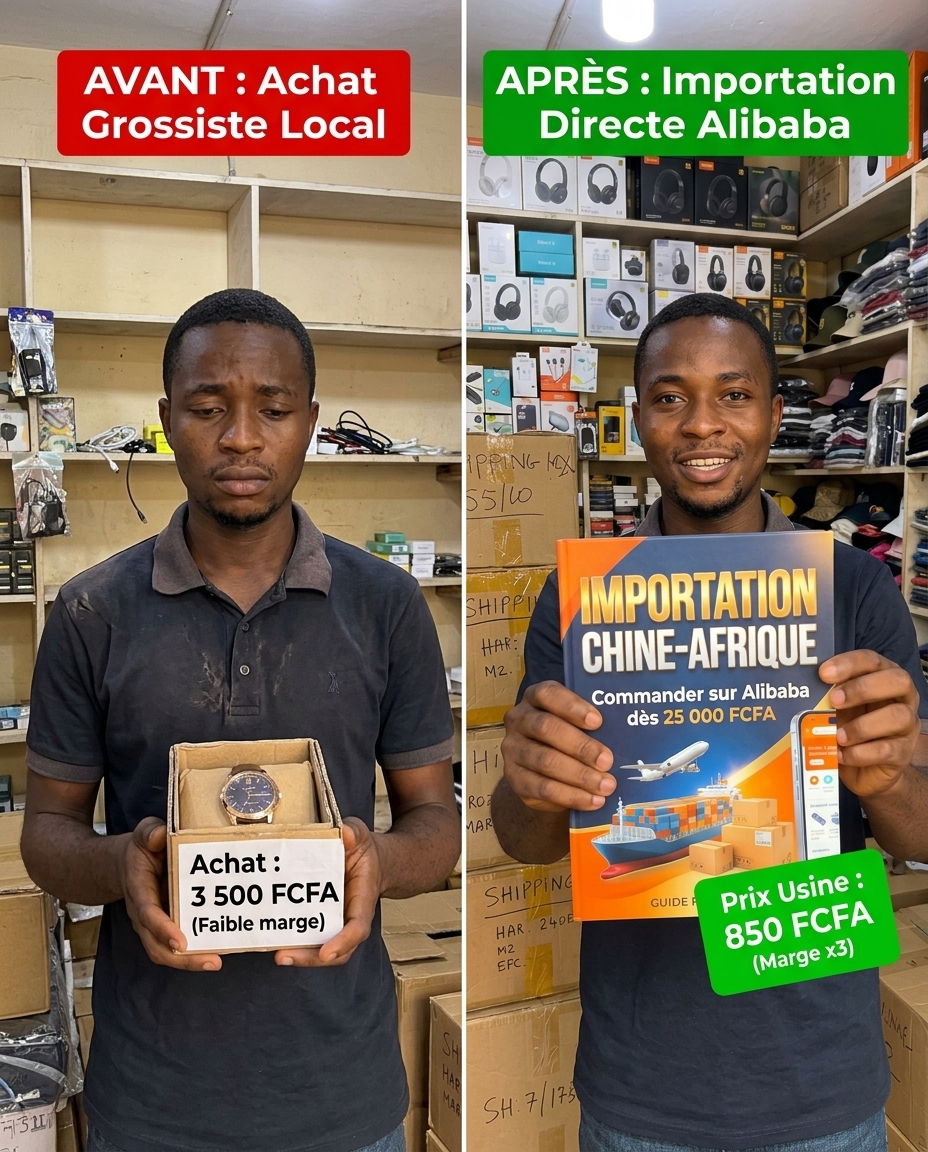 Avant / Après Commerçant : 3500 FCFA vs 850 FCFA